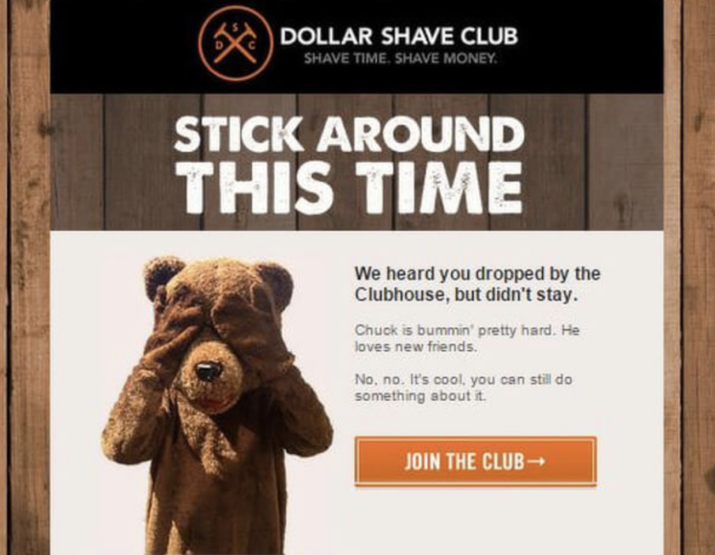 Dollar Shave club : abandoned cart email